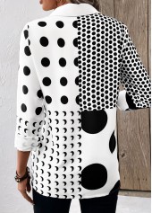 White tops,Black tops,Dot tops,Button Polka Dot White Shirt Collar Long Sleeve Blouse