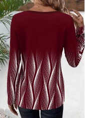 Deep Red tops,Ombre tops,Dot tops,Geometric tops,ROTITA Button Ombre Deep Red Split Neck T Shirt