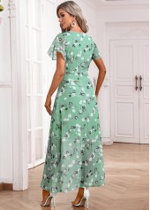 Light Green dresses,Floral dresses,Plants dresses,Party dresses,Elegant dresses,Zipper Floral Print Light Green Maxi V Neck Dress