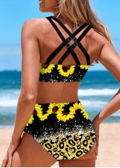 Yellow swimwear,Black swimwear,Floral swimwear,Plants swimwear,Leopard swimwear,ROTITA Bowknot Yellow Floral Print Bikini Set