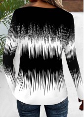 Black tops,White tops,Ombre tops,Geometric tops,Striped tops,Chevron tops,ROTITA Patchwork Ombre Black V Neck Long Sleeve T Shirt