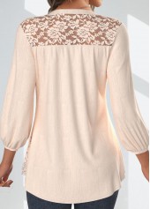Skin Color tops,Plain Color tops,ROTITA Lace Skin Color V Neck 3/4 Sleeve Blouse