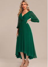 Green dresses,Plain Color dresses,Party dresses,Elegant dresses,ROTITA Surplice Green Zipper High Low V Neck Dress