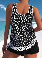 Black swimwear,White swimwear,Dot swimwear,ROTITA Bowknot Black Polka Dot Tankini Set