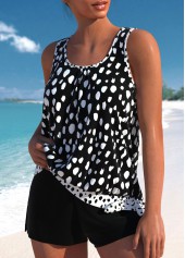 Black swimwear,White swimwear,Dot swimwear,ROTITA Bowknot Black Polka Dot Tankini Set
