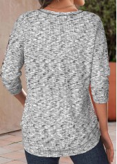 Light Grey Marl tops,Plain Color tops,ROTITA Patchwork Light Grey Marl Round Neck T Shirt