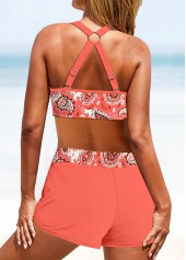 Coral swimwear,Paisley swimwear,ROTITA Circular Ring Coral Paisley Print Bikini Set