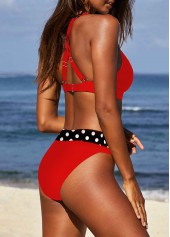 Red swimwear,Dot swimwear,ROTITA Patchwork Red Polka Dot Bikini Set
