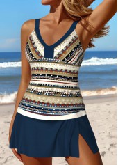 ROTITA Patchwork Dark Blue Tribal Print Tankini Set