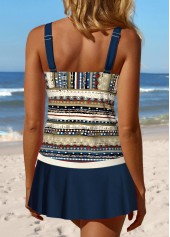 Dark Blue swimwear,Tribal swimwear,ROTITA Patchwork Dark Blue Tribal Print Tankini Set