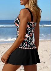 Black swimwear,Plants swimwear,Floral swimwear,Ditsy Floral swimwear,ROTITA Patchwork Black Random Floral Print Tankini Set
