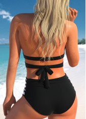 Black swimwear,White swimwear,Striped swimwear,Geometric swimwear,ROTITA Cutout Bowknot Black Striped Bikini Set