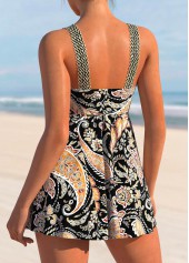Black swimwear,Paisley swimwear,Floral swimwear,Plants swimwear,ROTITA Patchwork Black Paisley Print Swimdress Top