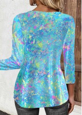 Light Blue tops,Graphic tops,ROTITA Graffiti Print Light Blue Round Neck T Shirt