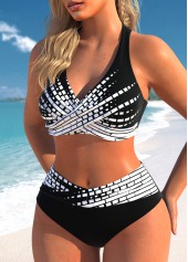 Black swimwear,White swimwear,Ombre swimwear,Geometric swimwear,ROTITA Surplice Tie Black Ombre Bikini Set