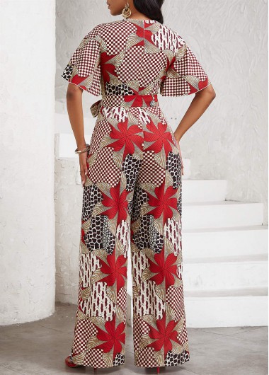 Multi Color jumpsuits&rompers,Tribal jumpsuits&rompers,Striped jumpsuits&rompers,Geometric jumpsuits&rompers,ROTITA Patchwork Tribal Print Multi Color Belted Long Jumpsuit