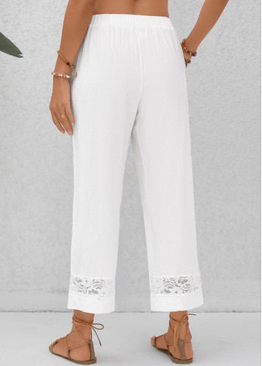 White bottoms,Plain Color bottoms,Patchwork White Elastic Waist High Waisted Pants