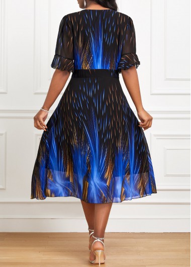 Black dresses,Royal Blue dresses,Ombre dresses,Vacation dresses,Vacation dresses,ROTITA Patchwork Ombre Black V Neck Short Sleeve Dress
