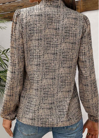 Light Camel tops,Black tops,Graphic tops,ROTITA Plus Size Split Light Camel Graffiti Print Blouse