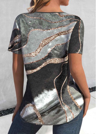 Dark Grey Marl tops,Marble tops,ROTITA Lace Up Marble Print Dark Grey Marl T Shirt
