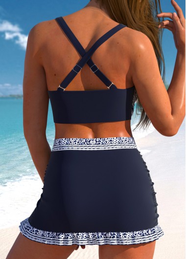 Navy swimwear,White swimwear,Tie Dye swimwear,Geometric swimwear,ROTITA Surplice Navy Tie Dye Print Bikini Set