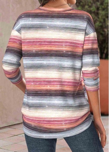 Multi Color plus size,Striped plus size,Geometric plus size,ROTITA Plus Size Multi Color Striped Round Neck T Shirt