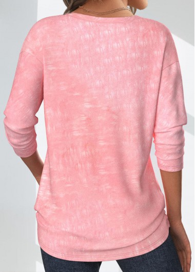 Light Pink tops,Tie Dye tops,Valentine's Day tops,Heart tops,ROTITA Valentine's Day Tie Dye Print Light Pink T Shirt