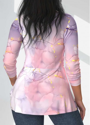 Light Pink tops,Marble tops,ROTITA Twist Marble Print Light Pink V Neck T Shirt