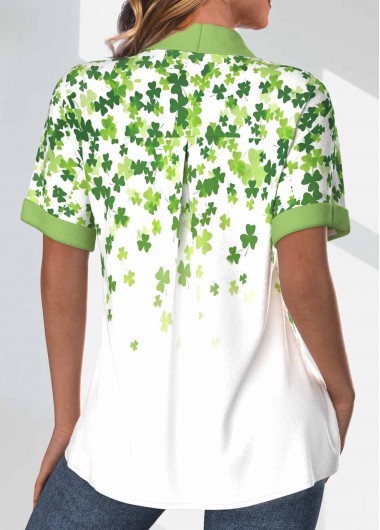 Avocado Green tops,White tops,Saint Patrick tops,ROTITA Patchwork Saint Patrick's Day Print Avocado Green Blouse