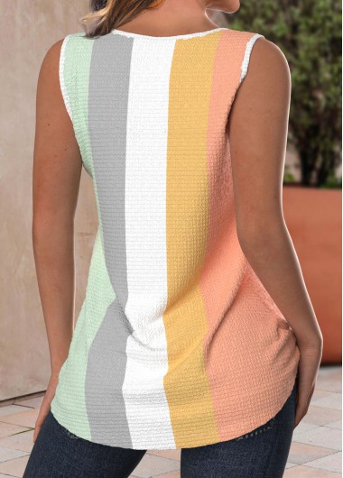 Multi Color tops,Rainbow Color tops,Contrast Color tops,ROTITA Criss Cross Multi Color V Neck Tank Top