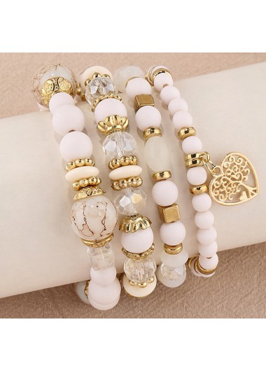 Beige jewelry,Hollow Heart Beige Alloy Bracelet Set