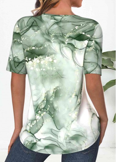 Light Green tops,Marble tops,ROTITA Tuck Stitch Marble Print Light Green T Shirt