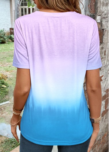 Light Purple tops,Sky Blue tops,Ombre tops,ROTITA Twist Ombre Light Purple Round Neck T Shirt