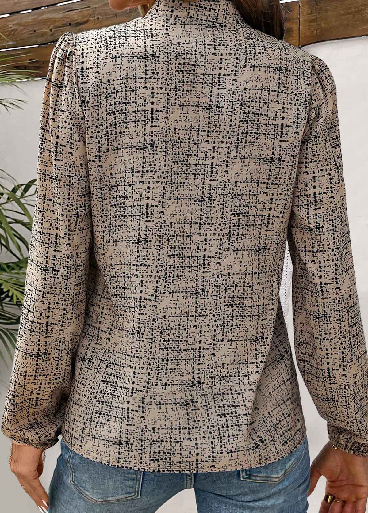 blouse à manches longues camel clair à imprimé graffiti fendu rotita