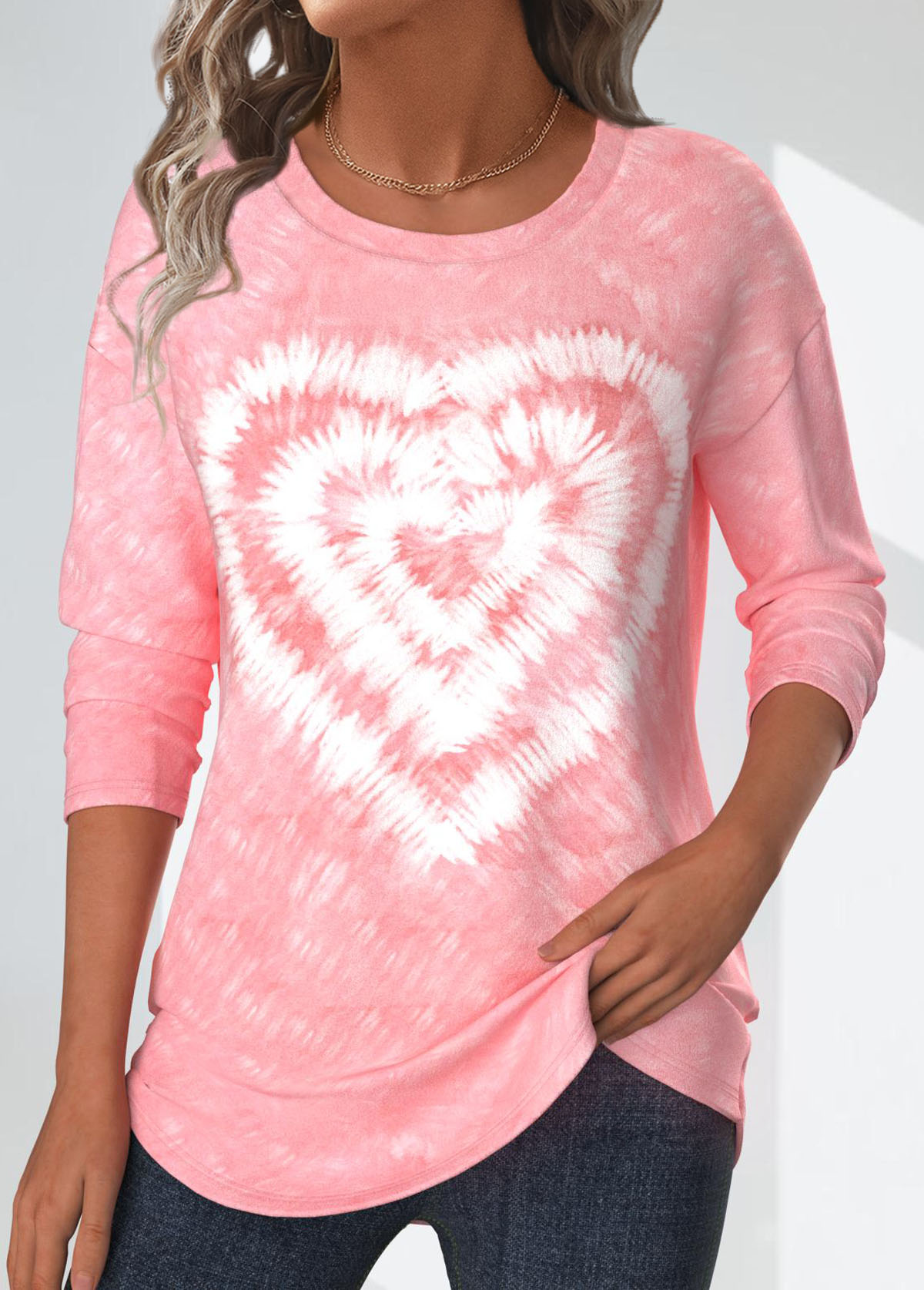 ROTITA Valentine's Day Tie Dye Print Light Pink T Shirt