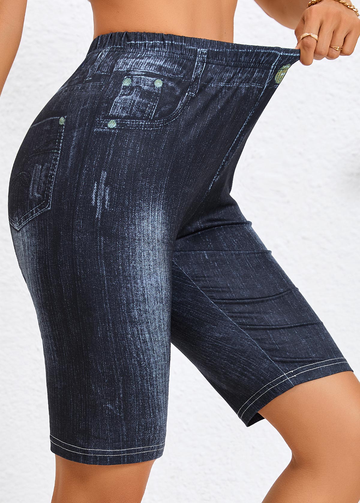 Denim Blue bottoms,Plain Color bottoms,Denim Blue Skinny High Waisted Shorts