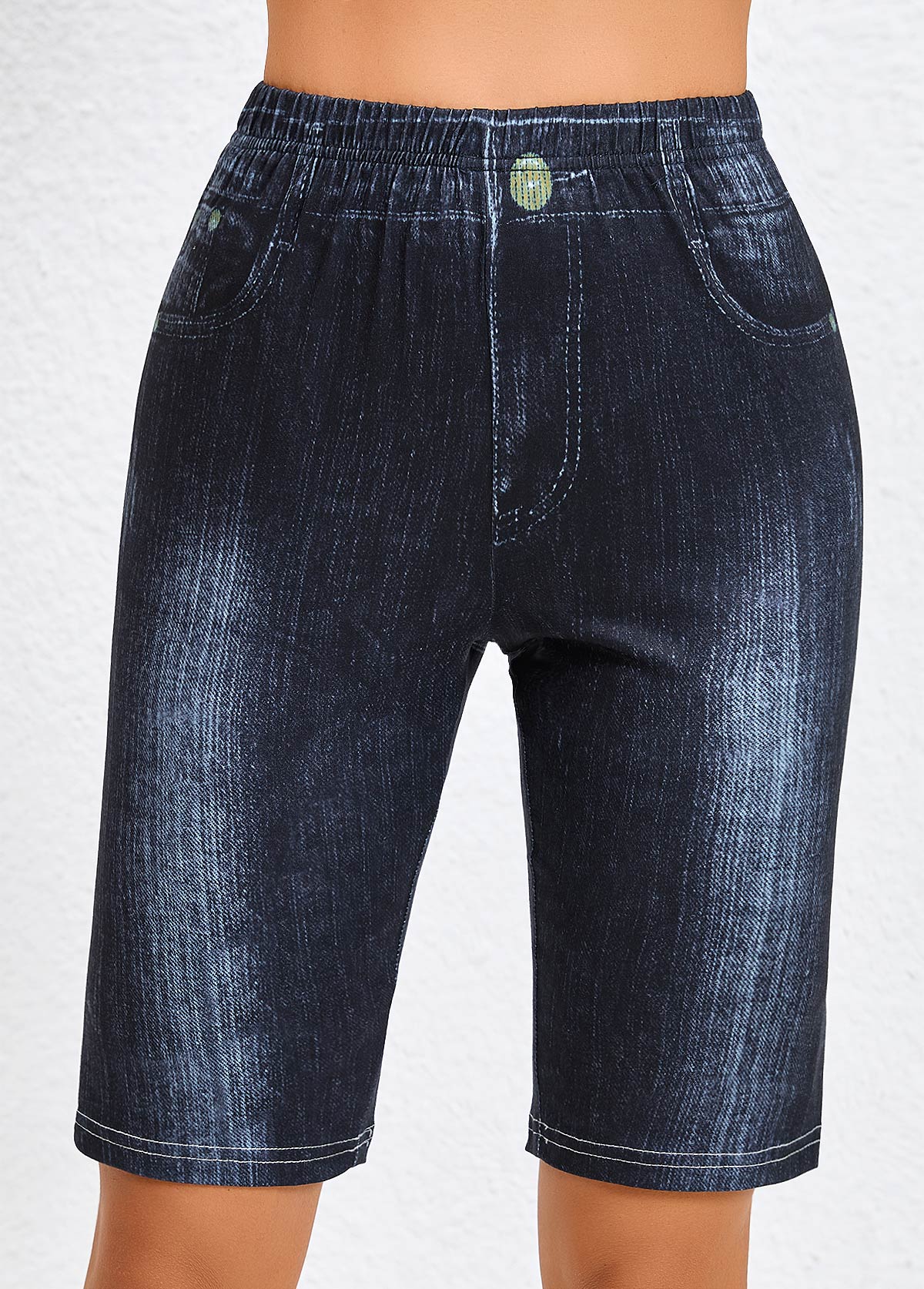 Denim Blue bottoms,Plain Color bottoms,Denim Blue Skinny High Waisted Shorts
