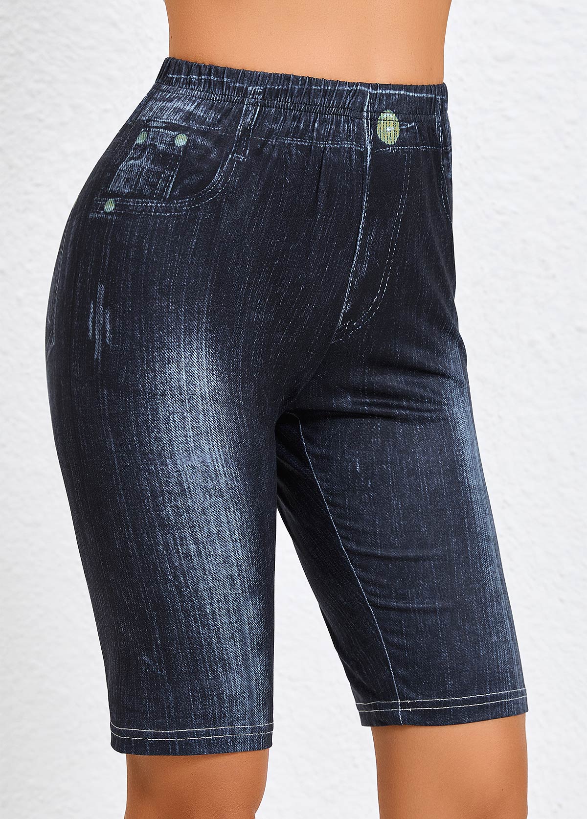 Denim Blue bottoms,Plain Color bottoms,Denim Blue Skinny High Waisted Shorts