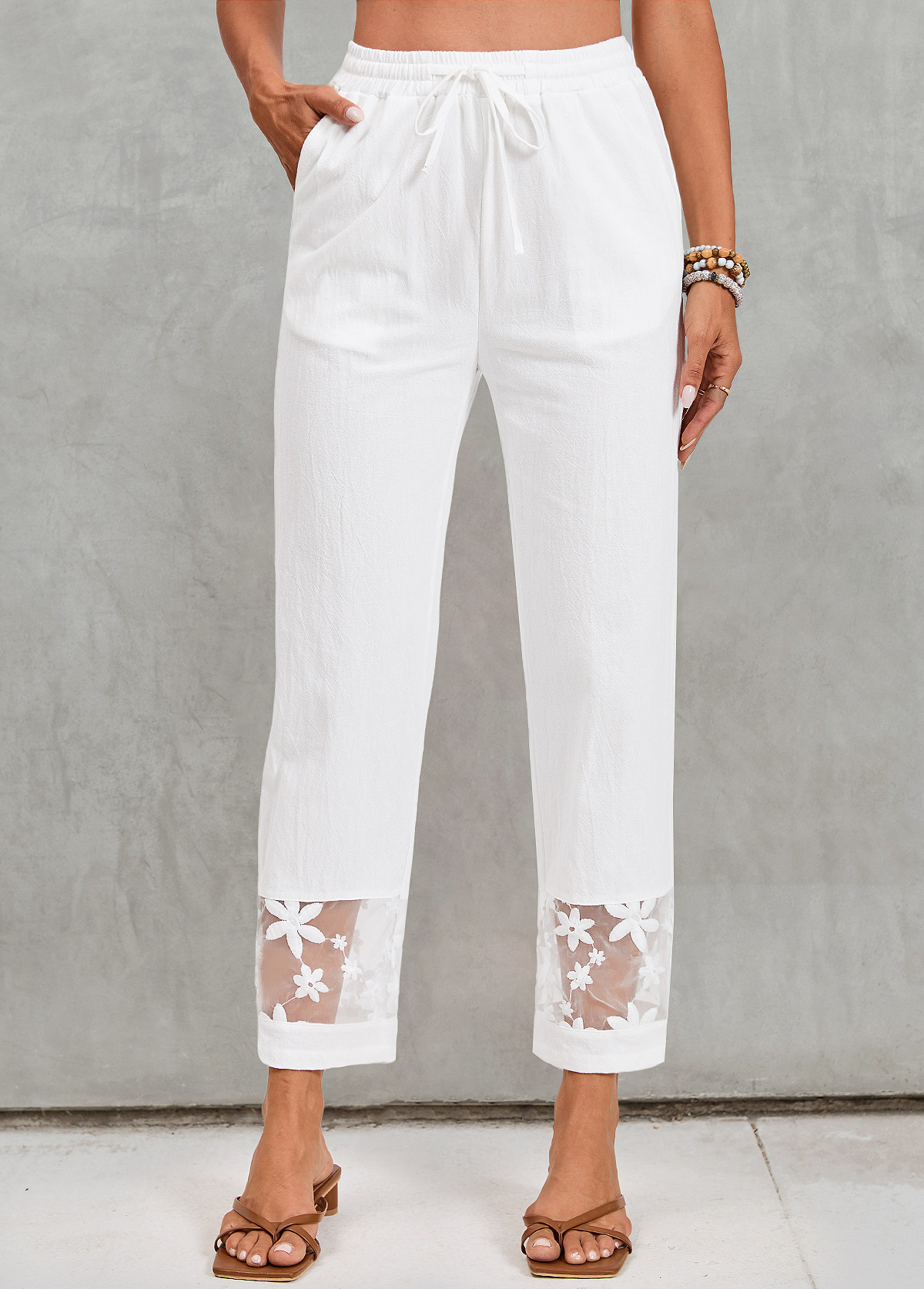 pantalon taille haute blanc avec poche et taille élastique