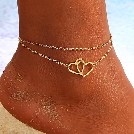 Patchwork Heart Geometric Gold Alloy Anklet
