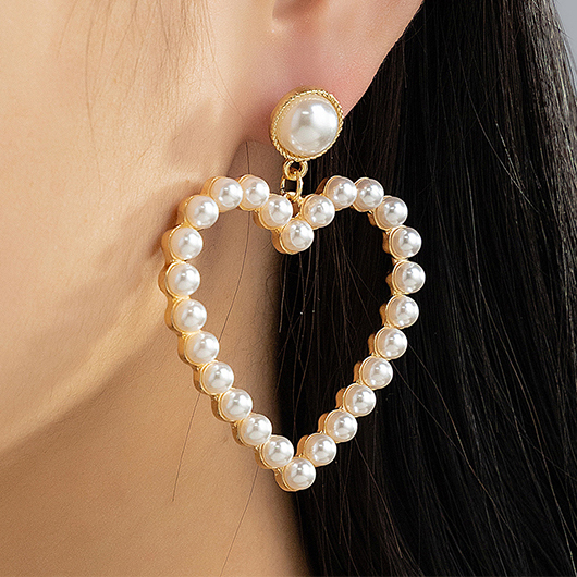 Heart Gold Pearl Cutout Alloy Earrings