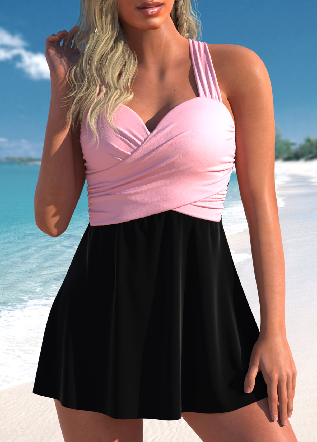 ROTITA Surplice Criss Cross Black Swimdress Top-No Bottom