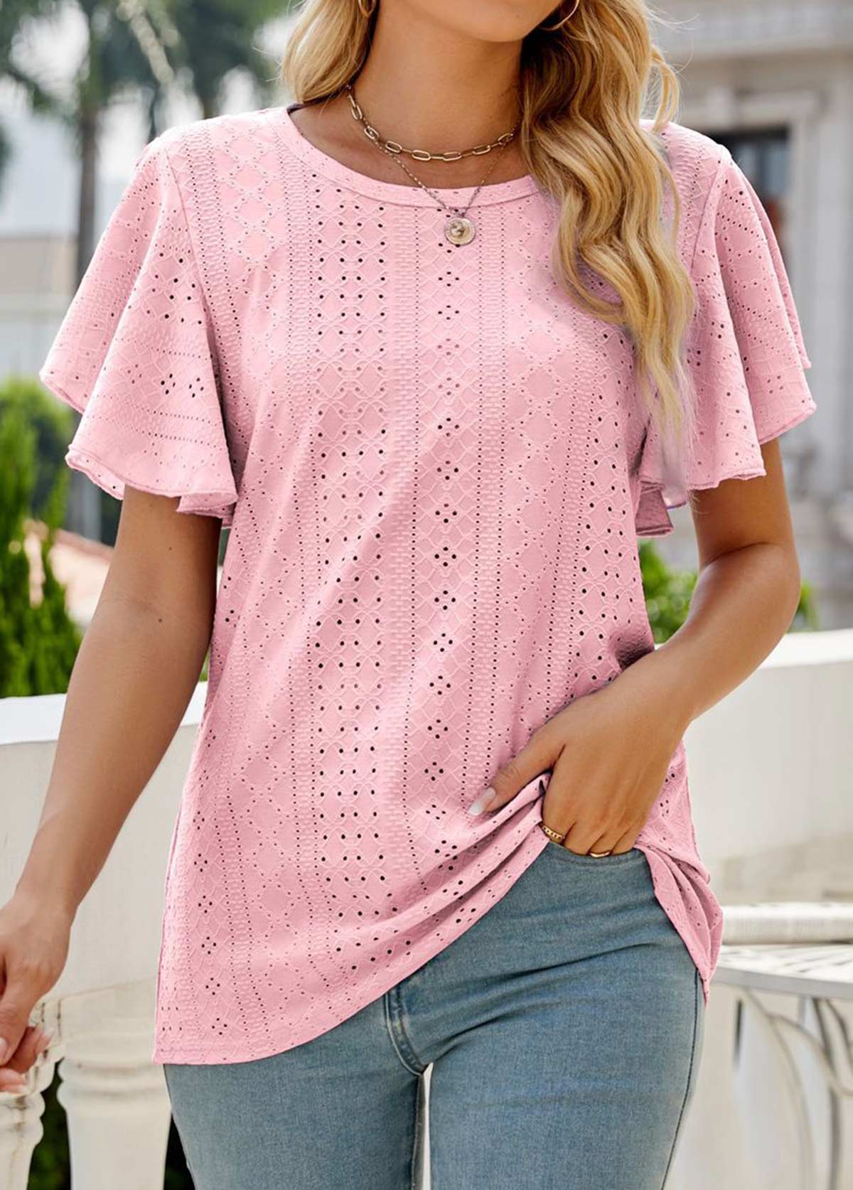 Lightweight Light Pink Round Neck Short Sleeve T Shirt