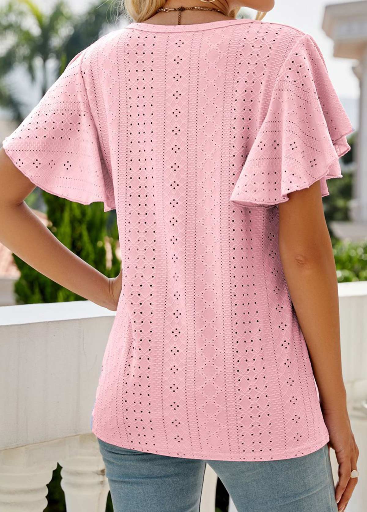 Lightweight Light Pink Round Neck Short Sleeve T Shirt