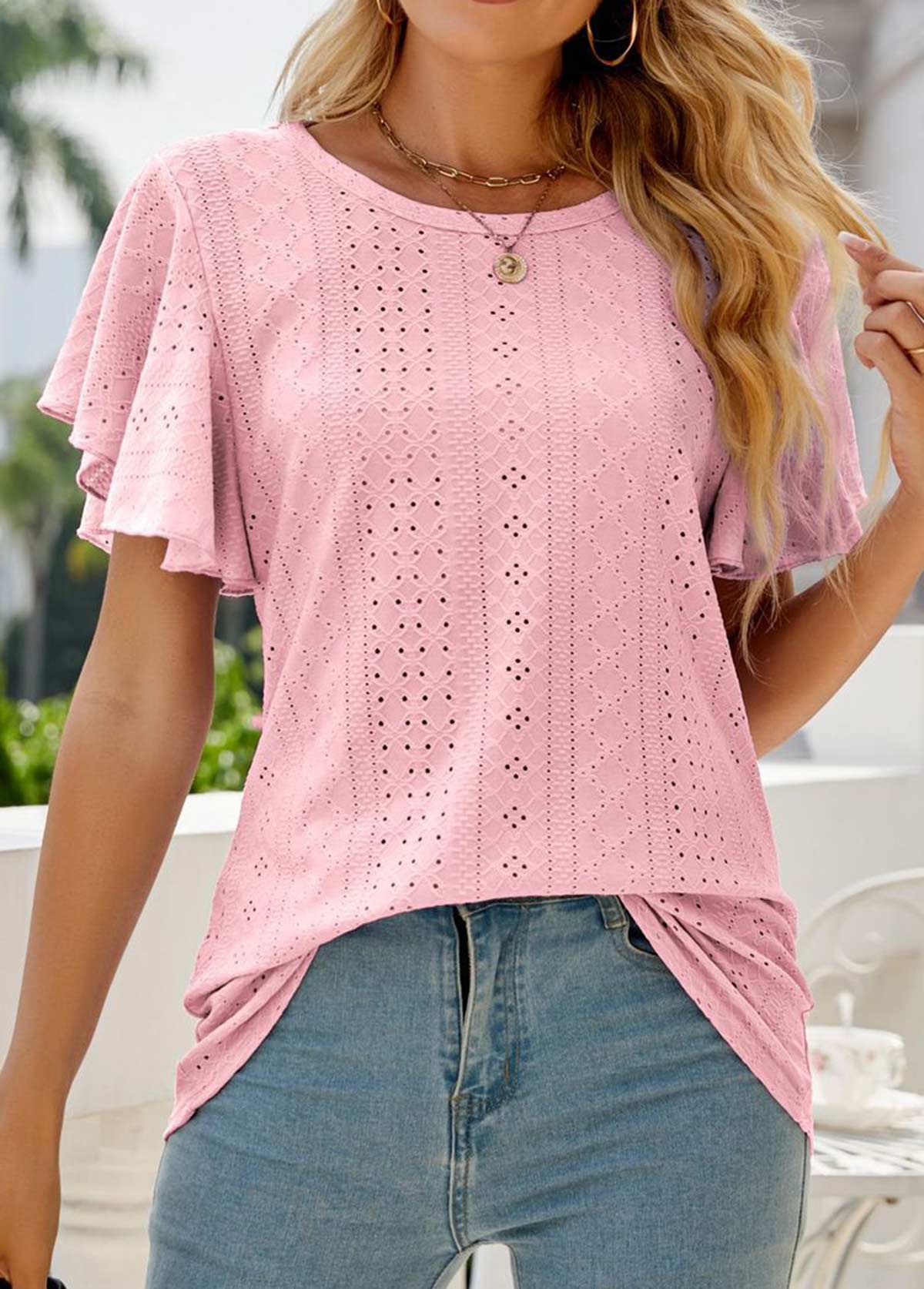 Lightweight Light Pink Round Neck Short Sleeve T Shirt