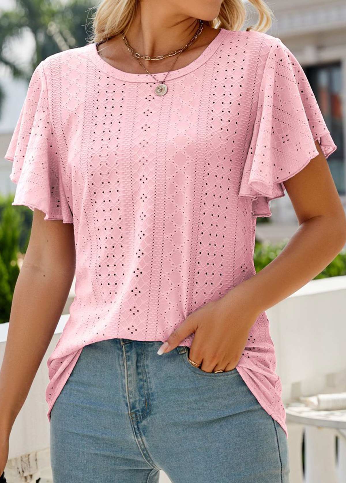 Lightweight Light Pink Round Neck Short Sleeve T Shirt