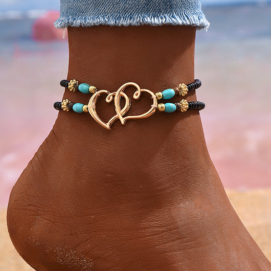 bracelet de cheville en alliage d'or patchwork design coeur