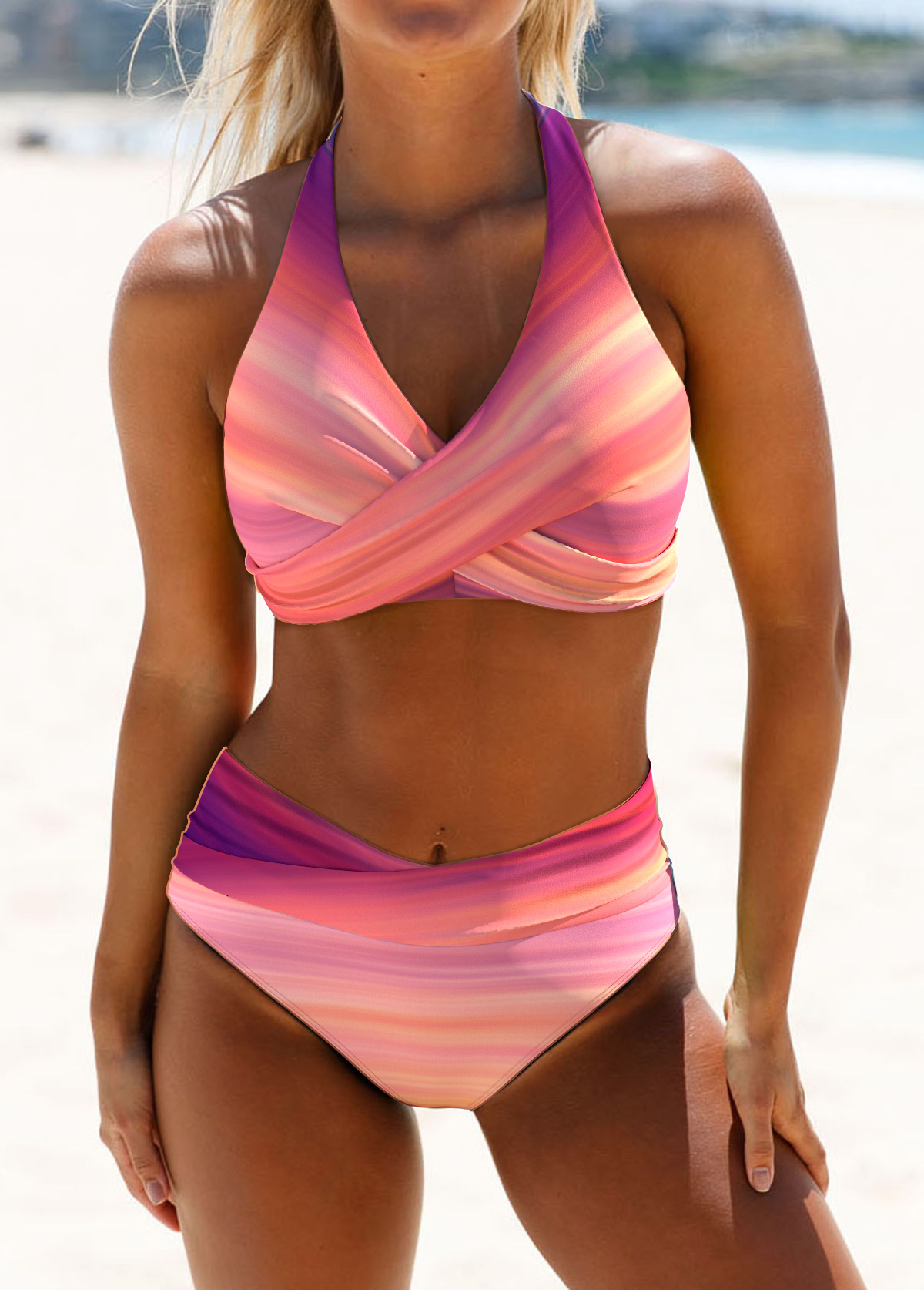 ROTITA Criss Cross Pink Ombre Bikini Set