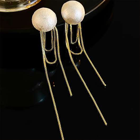 Gold jewelry,Geometric jewelry,Gold Tassel Pearl Geometric Alloy Earrings