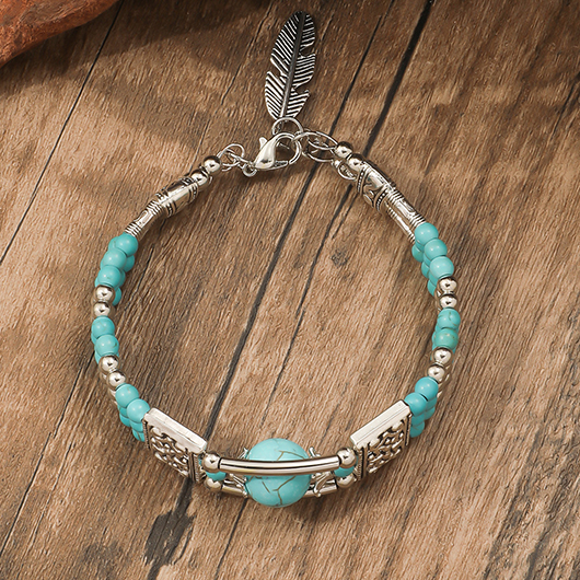 bracelet bracelet feuille en alliage turquoise plante géométrique